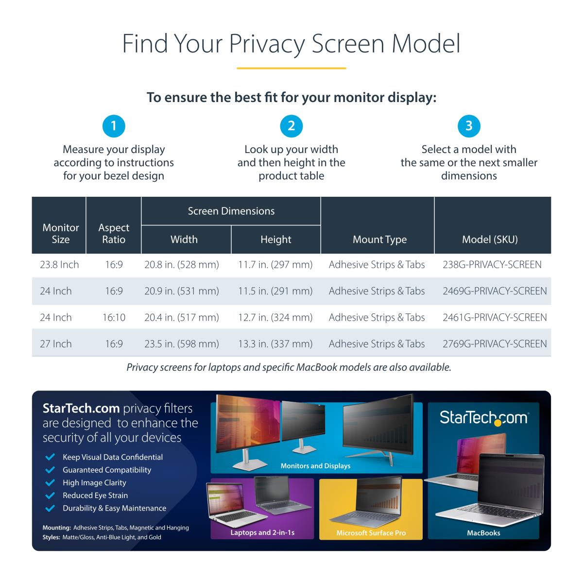 STARTECH.COM Monitor Privacy Screen - 23.8in 16:9 Gold Privacy Filter/security Shield