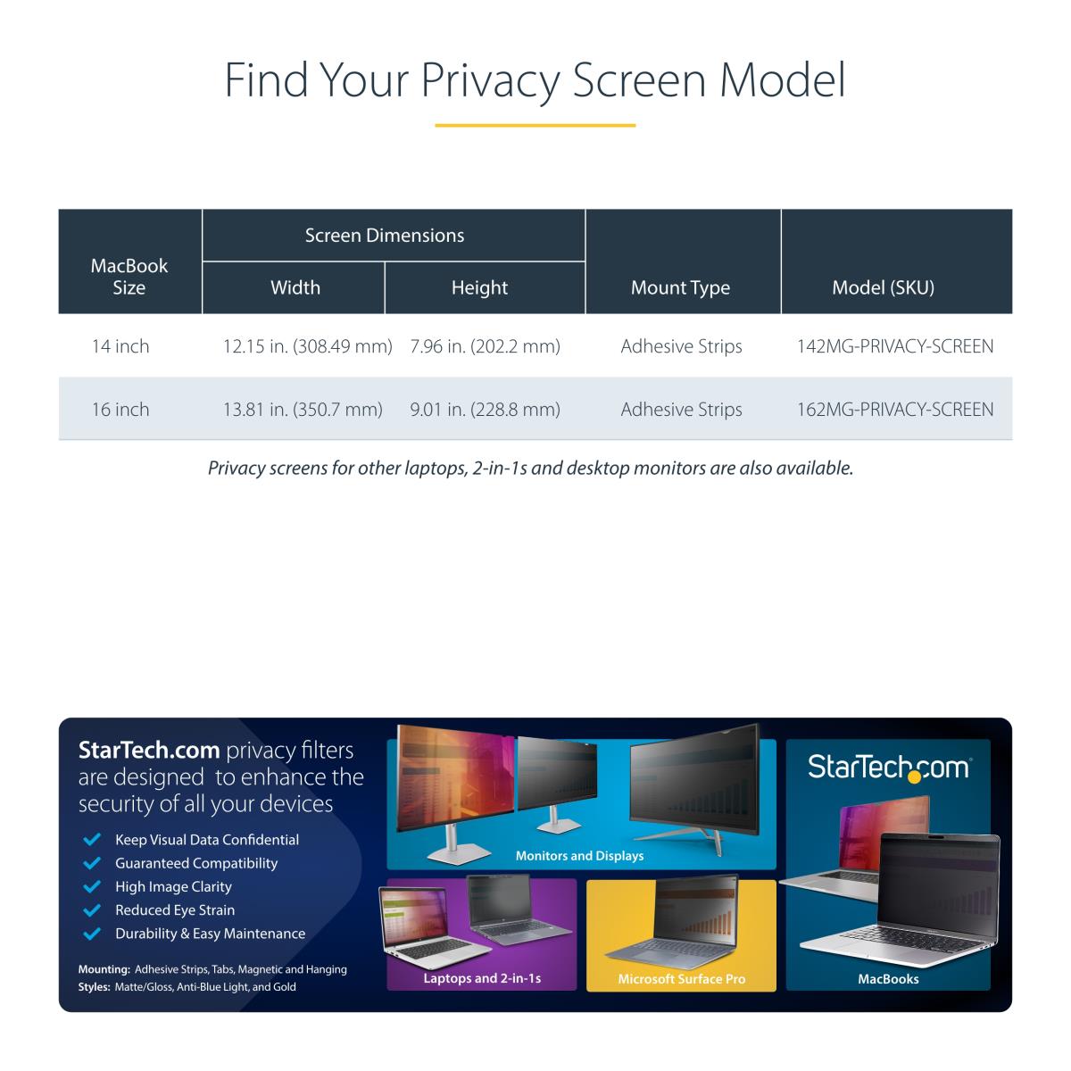 STARTECH.COM MacBook Pro Privacy Scree - 14in Gold Filter W/enhanced Privacy, Computer Security Shield, Double-sided Screen Protector, +/- 30