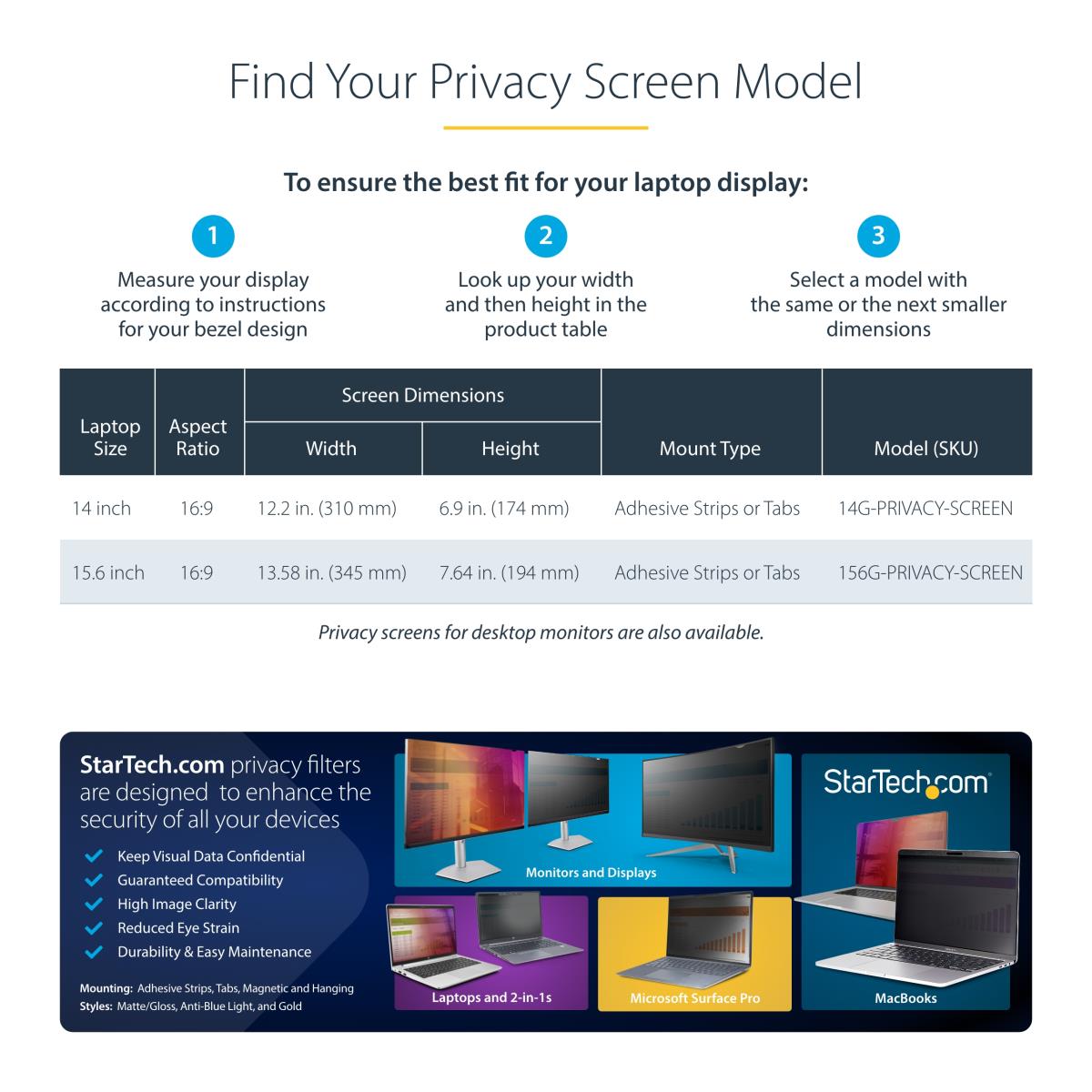 STARTECH.COM Laptop Privacy Screen - 14in 16:9 Gold Privacy Filter/security Shield