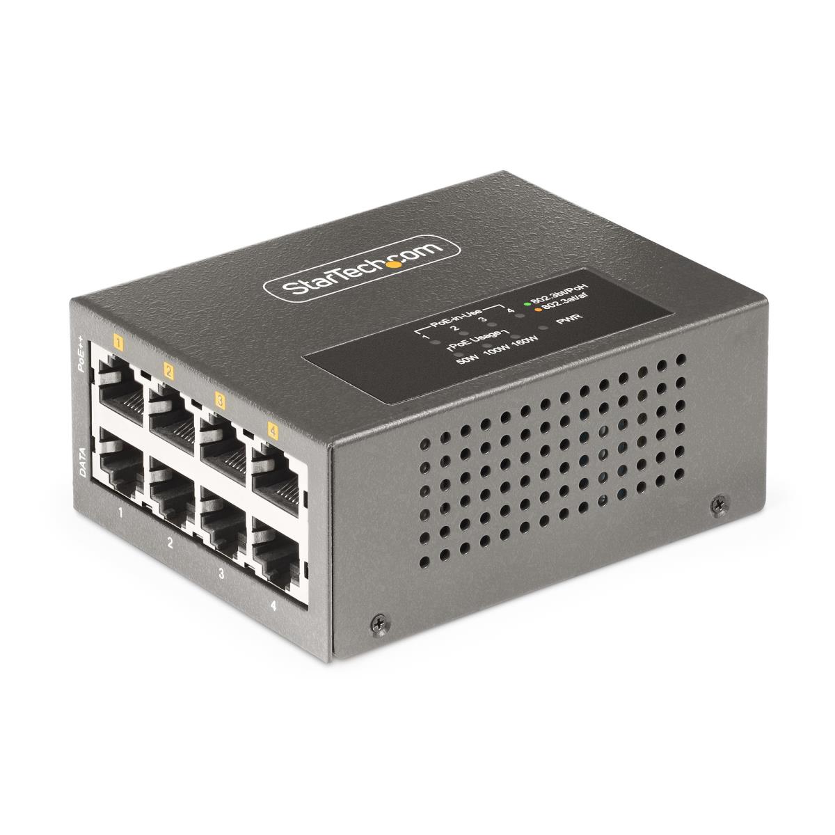 STARTECH.COM Multi-gigabit Poe++ Injector - 4-port 5/2.5g Ethernet (nbase-t) Poe/poe+/poe++ (802.3af/802.3at/