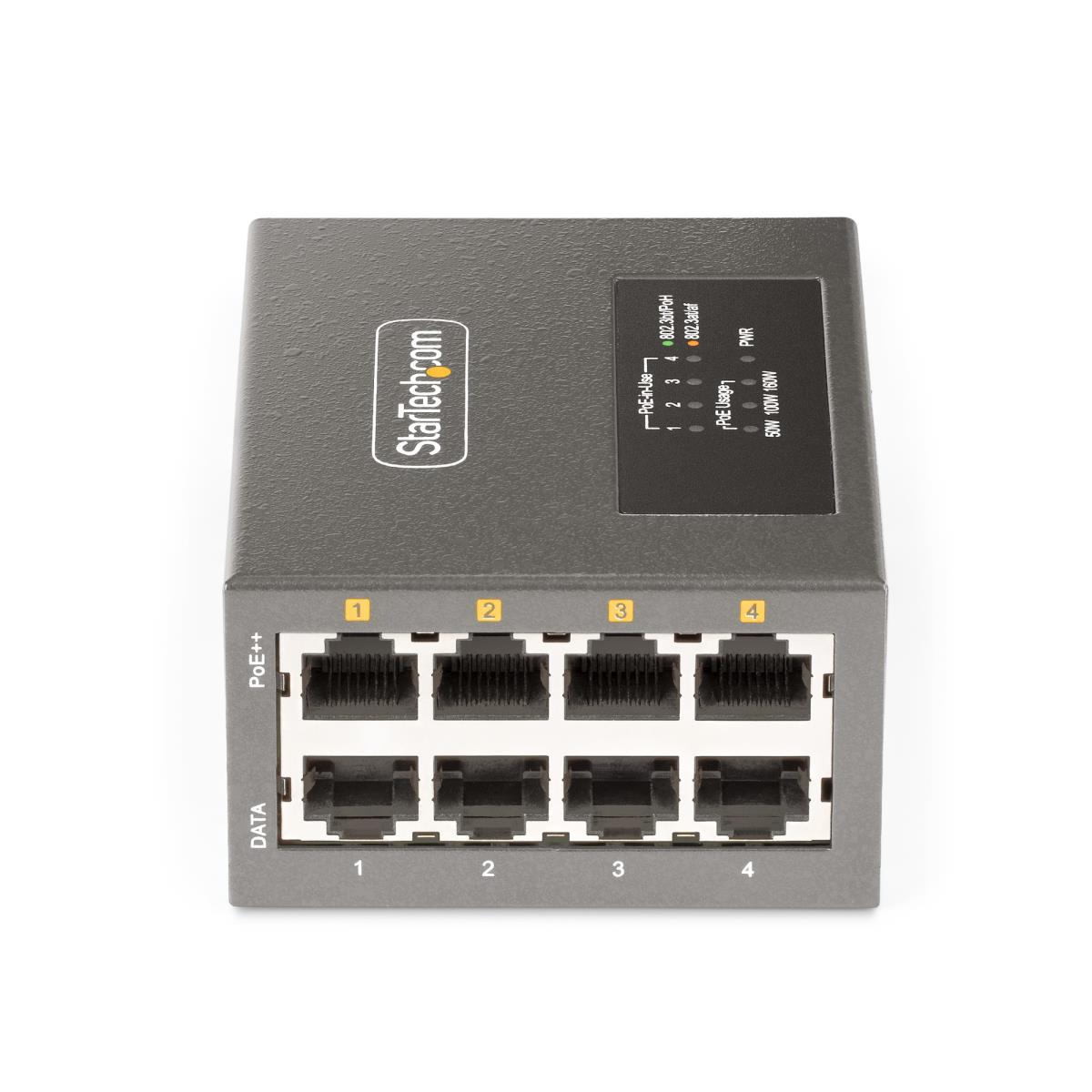 STARTECH.COM Multi-gigabit Poe++ Injector - 4-port 5/2.5g Ethernet (nbase-t) Poe/poe+/poe++ (802.3af/802.3at/