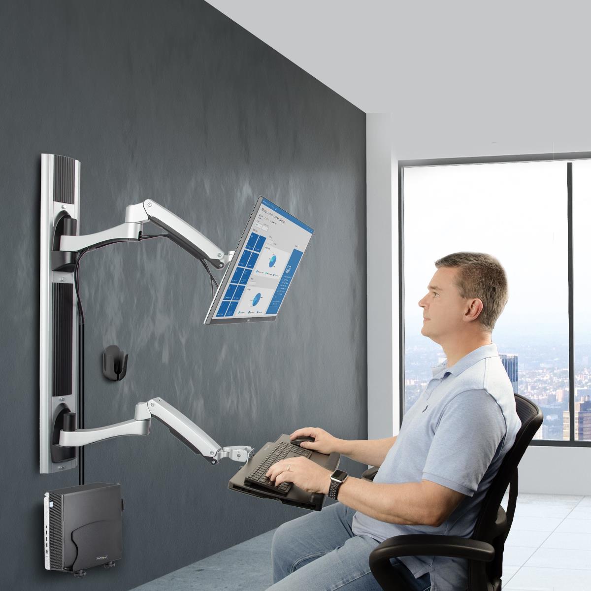 STARTECH.COM Wall Mount Workstation Vesa Mount For 32in Monitor (22lb/10kg) Fully Articulating Monitor Mount