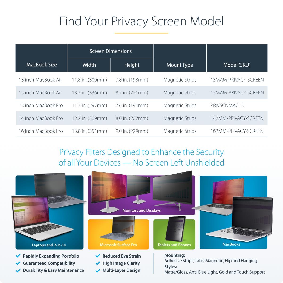 STARTECH.COM Privacy Screen - 13in - For MacBook Air Anti-glare Blue Light Filter