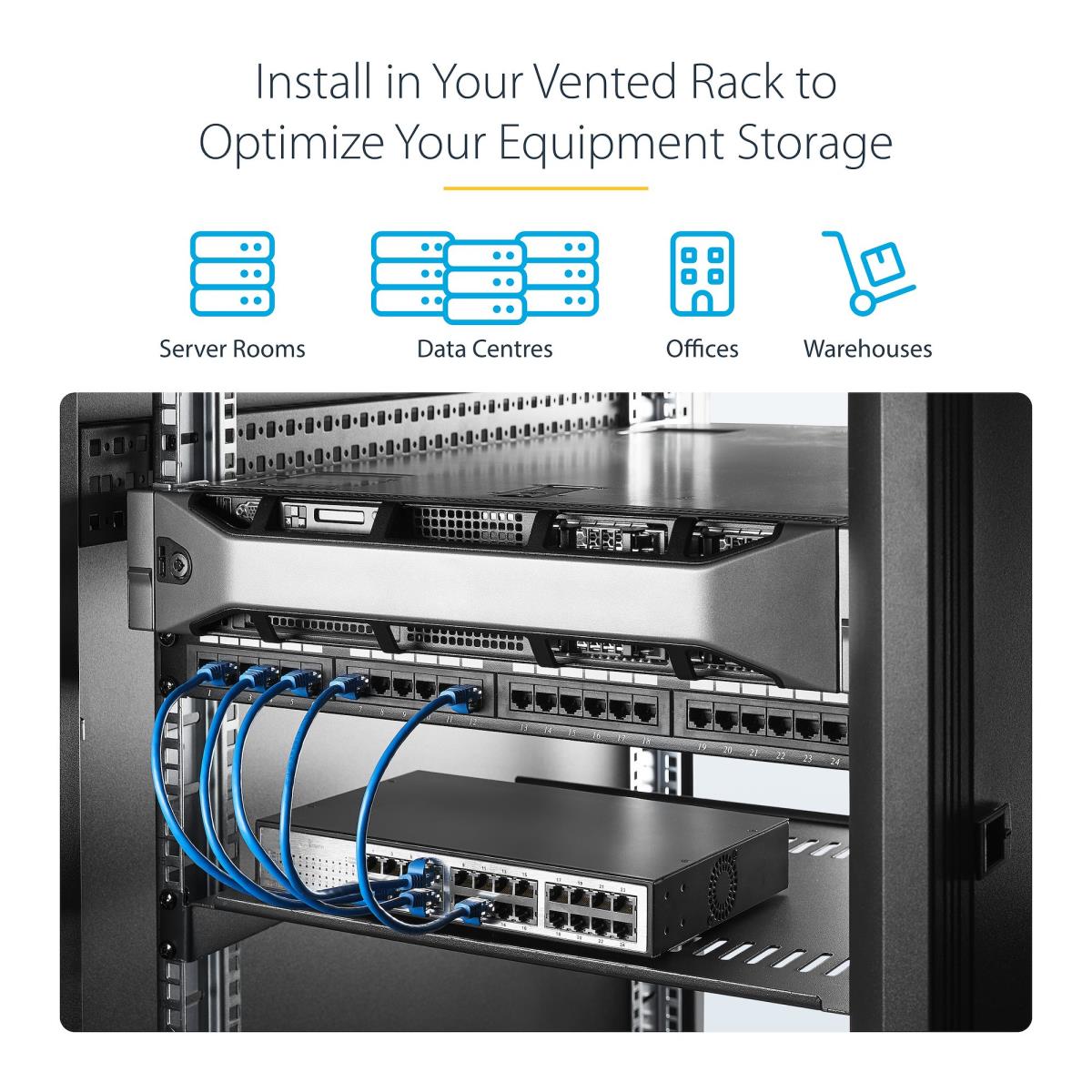 STARTECH.COM Server Rack 1u Shelf Vented 2-pack Trays 44lb Max 16in Deep