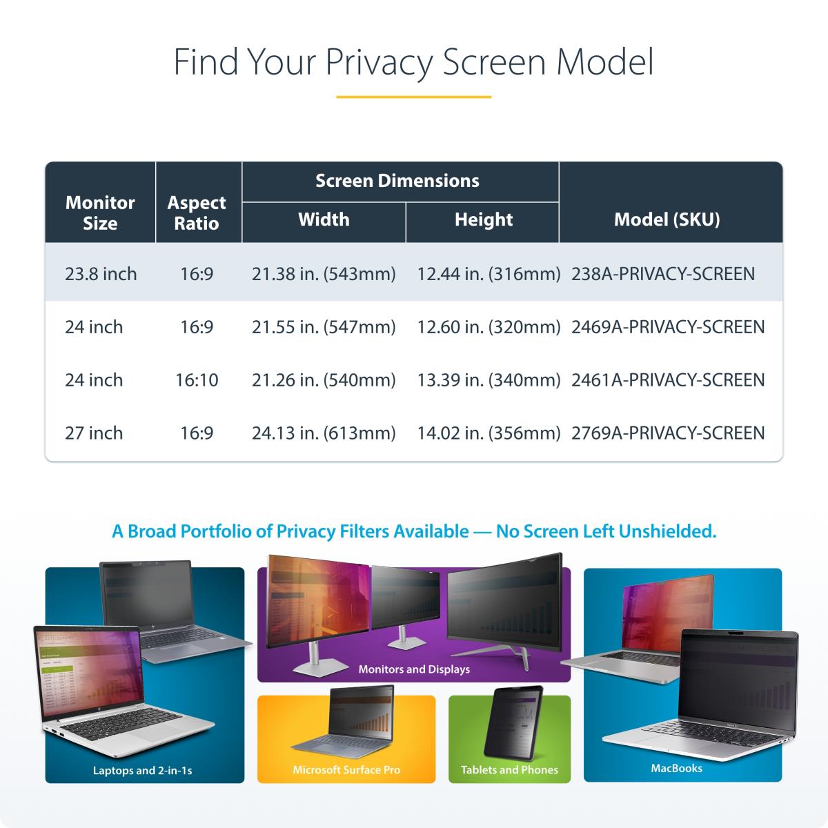 STARTECH.COM Computer Monitor Privacy Screen 23.8in Hanging Acrylic Filter