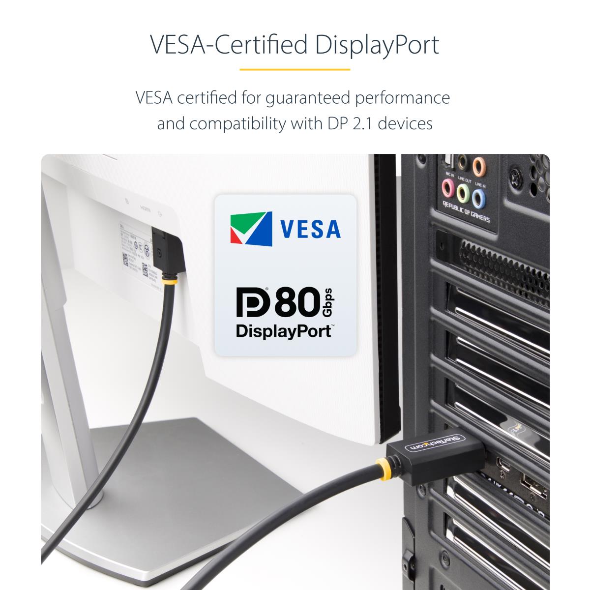 STARTECH.COM DisplayPort 2.1 Cable Vesa Certified Dp80 DisplayPort Cable W/uhbr20/hdr/dsc 1.2a/hdcp 2.2 1m
