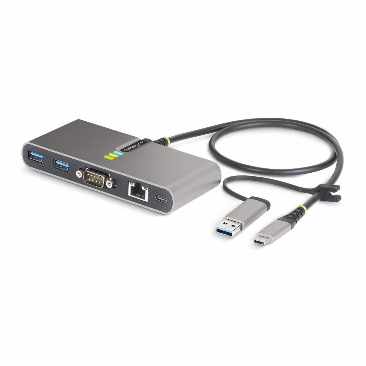 STARTECH.COM USB-c Hub With Ethernet And Rs-232, Attached USB-c To USB-a Dongle, 100w 2-port