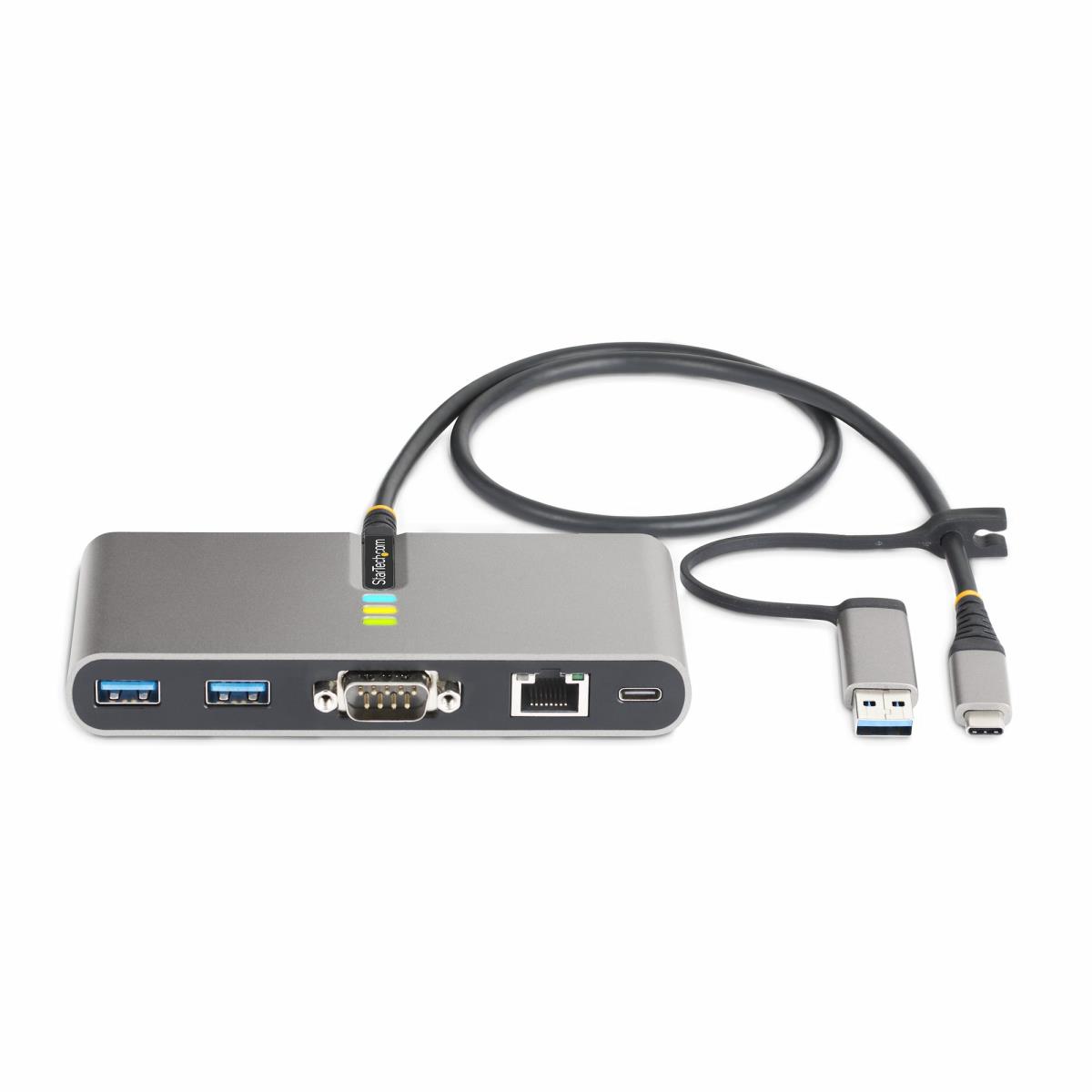 STARTECH.COM USB-c Hub With Ethernet And Rs-232, Attached USB-c To USB-a Dongle, 100w 2-port
