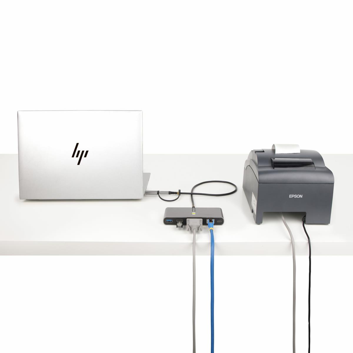 STARTECH.COM USB-c Hub With Ethernet And Rs-232, Attached USB-c To USB-a Dongle, 100w 2-port