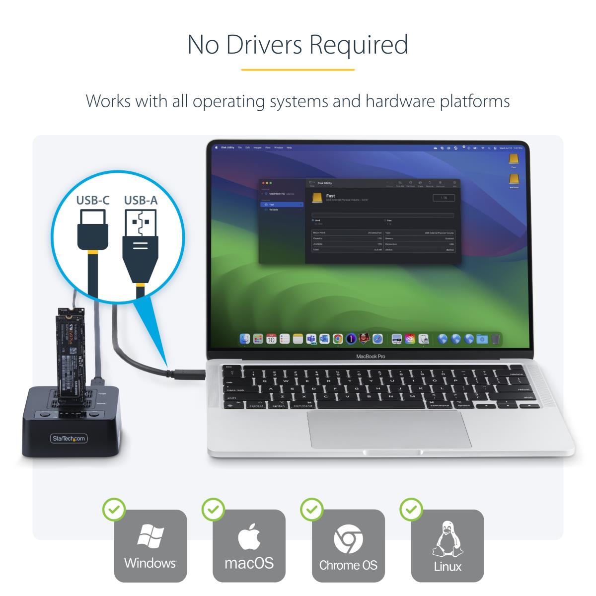 STARTECH.COM Nvme Drive Duplicator M.2 Standalone M.2 SSD Cloner/copier Up To 90gbpm, USB 3.2 20gbps M.2 Dual-bay Drive Dock