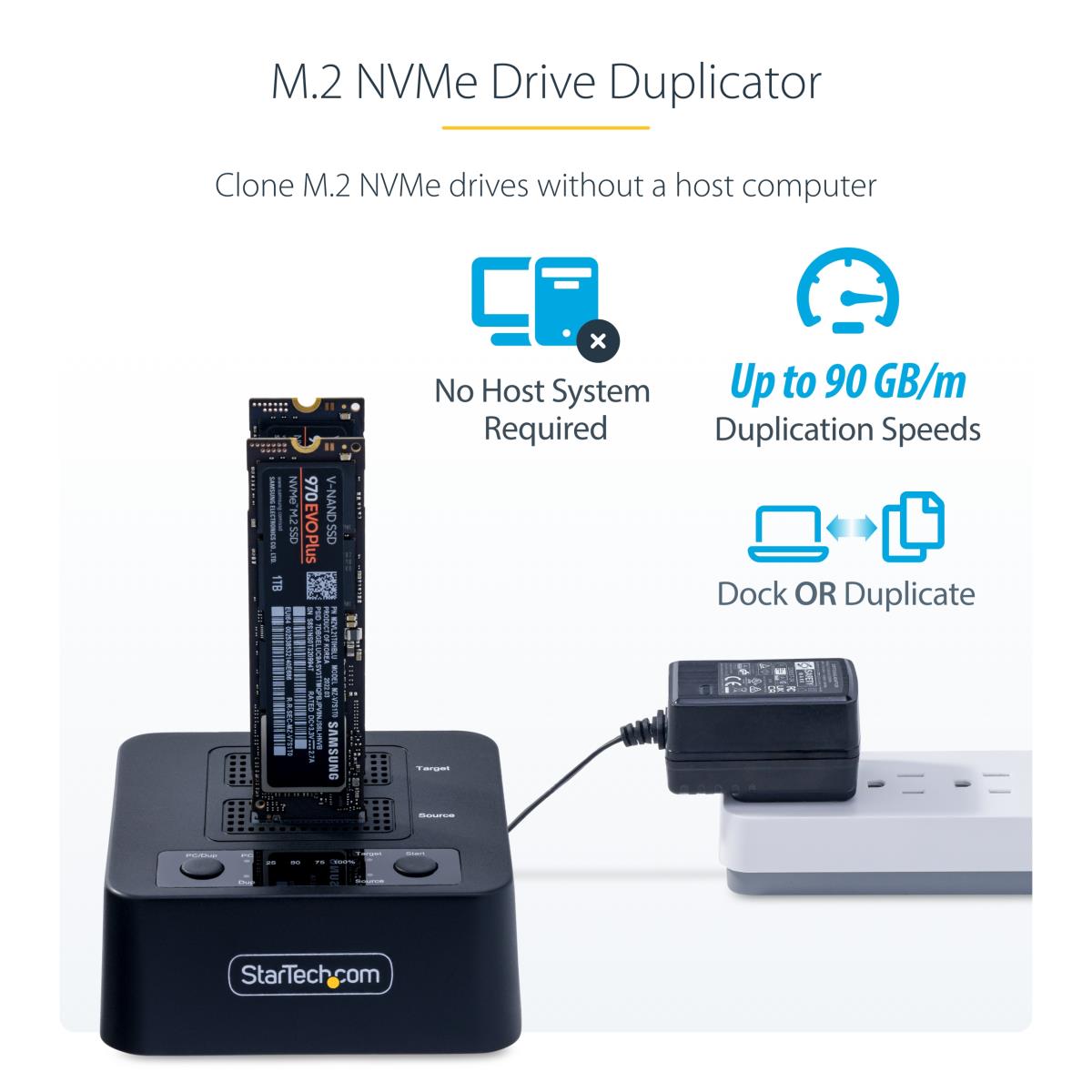 STARTECH.COM Nvme Drive Duplicator M.2 Standalone M.2 SSD Cloner/copier Up To 90gbpm, USB 3.2 20gbps M.2 Dual-bay Drive Dock