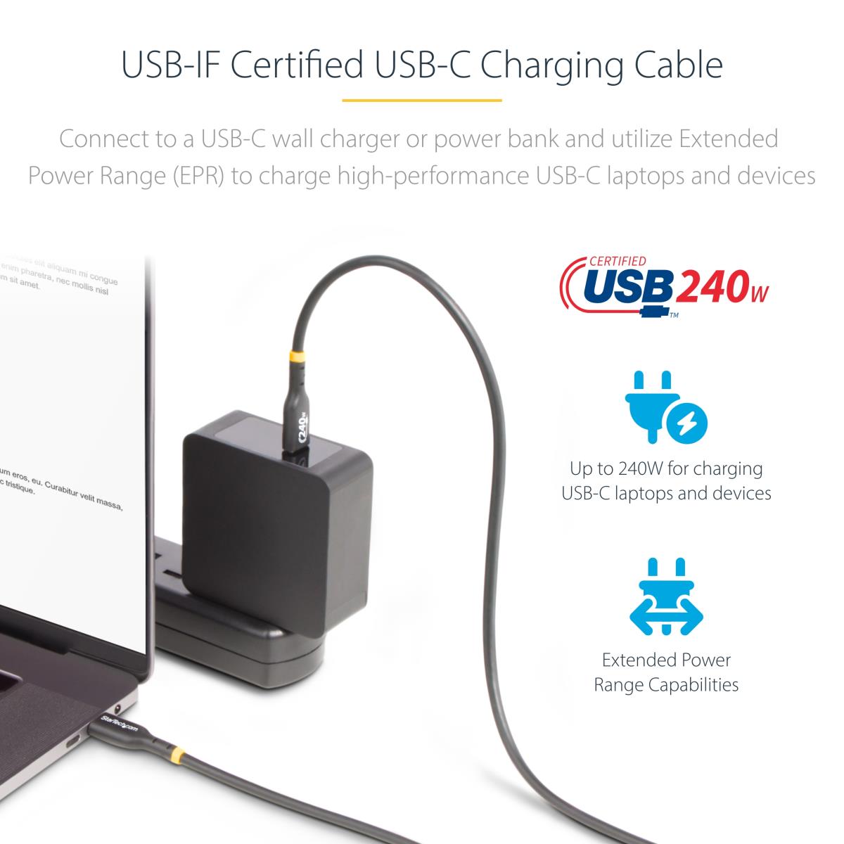 STARTECH.COM USB-c Charging Cable, USB-if Certified USB C Cable, 240w Pd Epr, USB 2.0 Type-c Laptop Charger Cord 4m