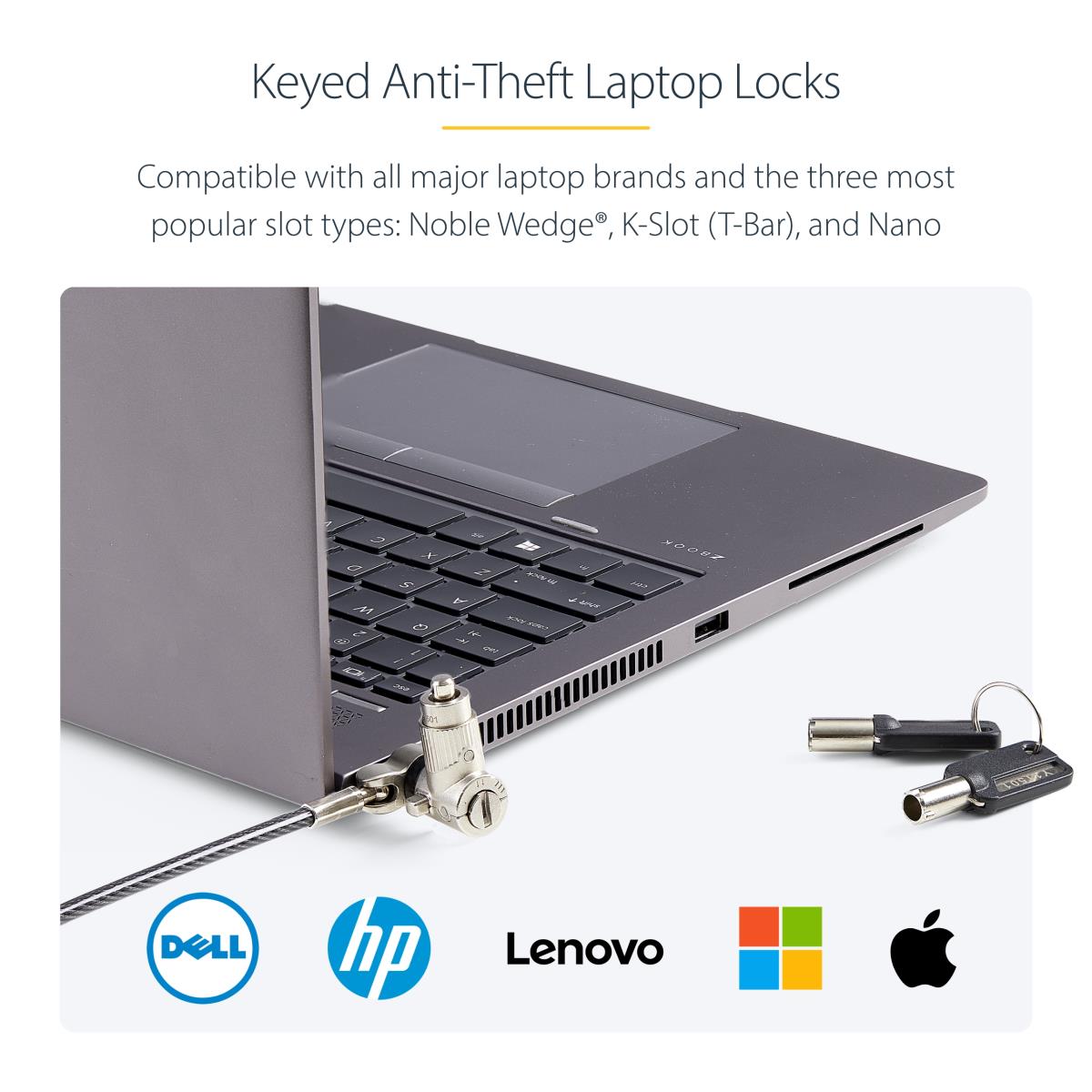 STARTECH.COM Universal Laptop Lock 6.6ft Master Keyed Security Cab 25-pack