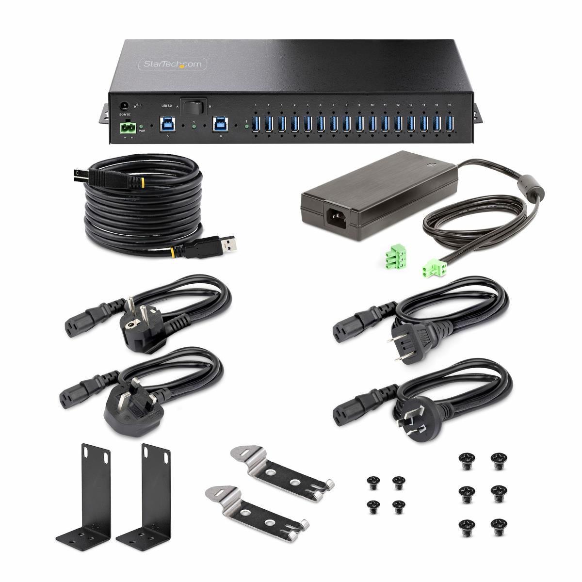STARTECH.COM Industrial USB Hub - 16-port 5gbps With Power Adapter Metal Enclosure Mountable Esd Protection Termina
