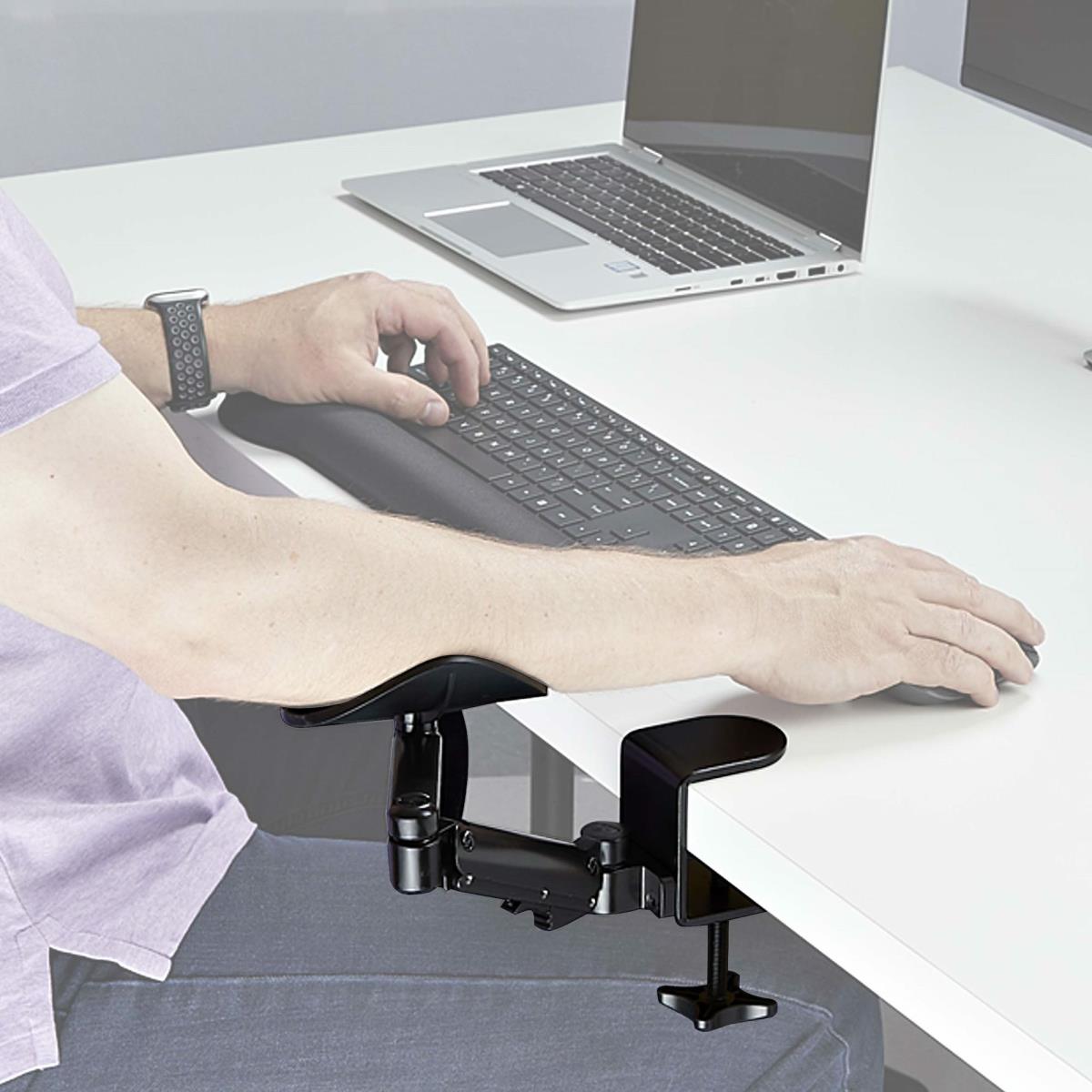 STARTECH.COM Adjustable Arm Rest For Office Desk, Ergonomic Arm/elbow Support, 360-degree Rotation, Clamp-on/no Drill Installation, Black