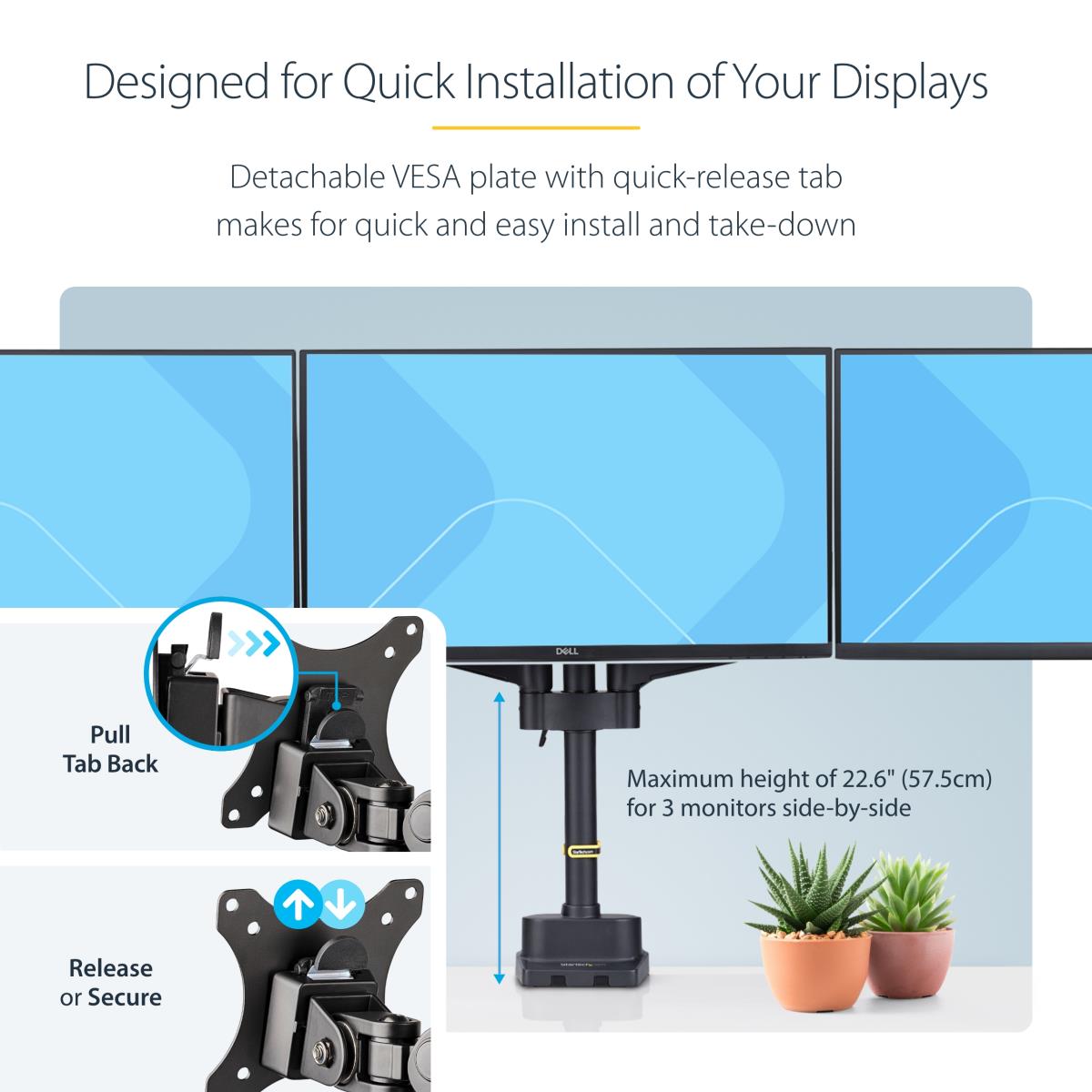STARTECH.COM Triple Monitor Desk Mount For Up To Three 27in Screens, Vesa 75x75/100x100, Tool