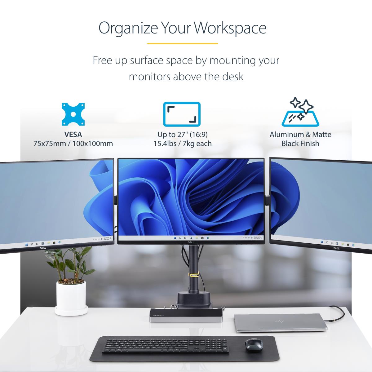 STARTECH.COM Triple Monitor Desk Mount For Up To Three 27in Screens, Vesa 75x75/100x100, Tool