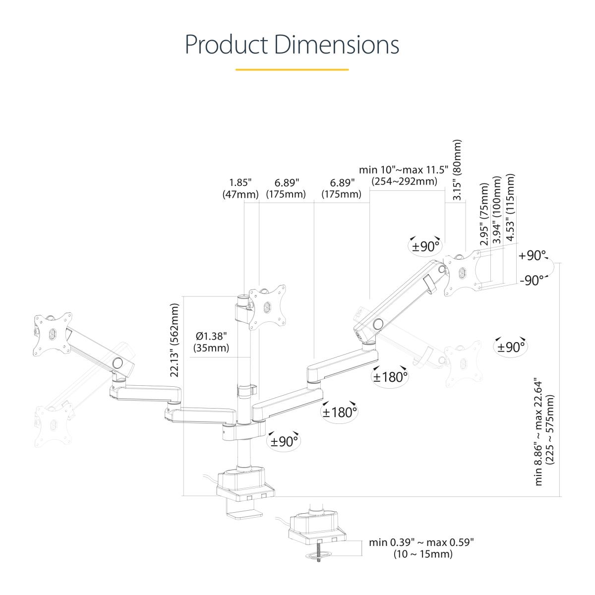 STARTECH.COM Triple Monitor Desk Mount For Up To Three 27in Screens, Vesa 75x75/100x100, Tool