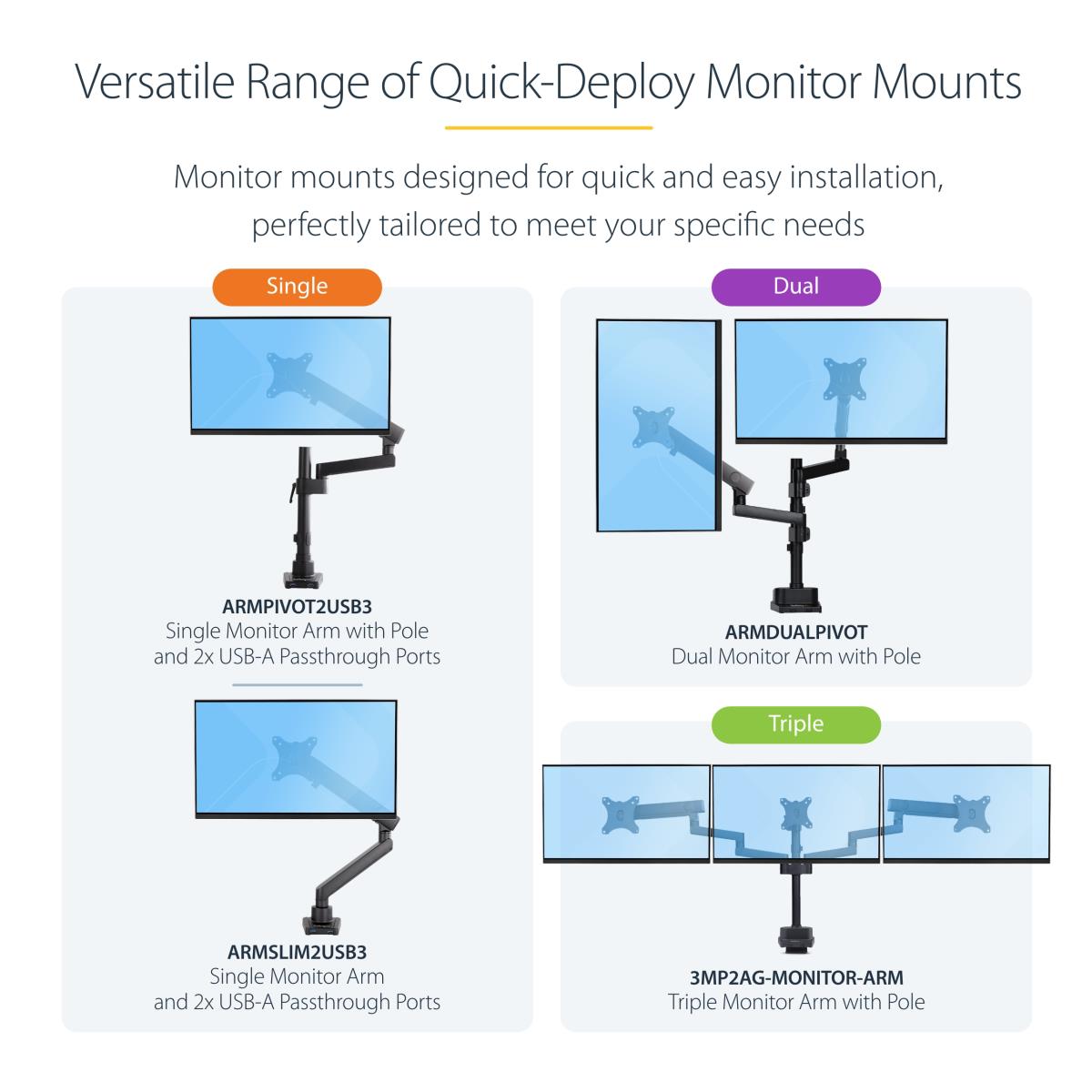 STARTECH.COM Triple Monitor Desk Mount For Up To Three 27in Screens, Vesa 75x75/100x100, Tool