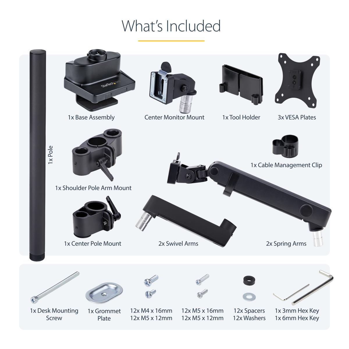 STARTECH.COM Triple Monitor Desk Mount For Up To Three 27in Screens, Vesa 75x75/100x100, Tool