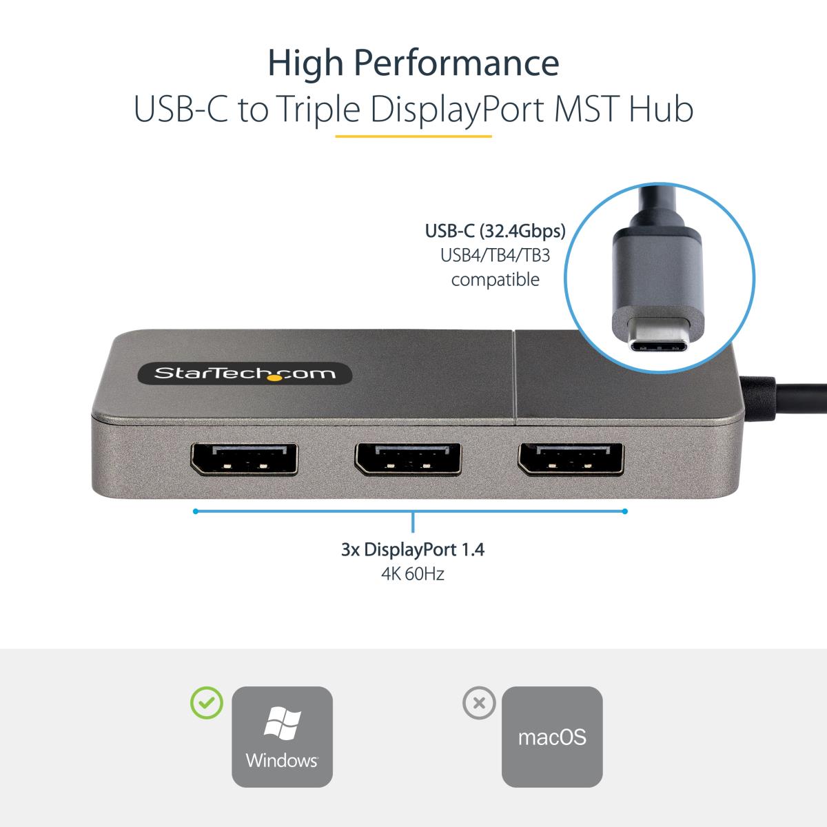 STARTECH.COM USB-c To Triple Dp Mst Hub - DisplayPort 1.4 4k 60hz