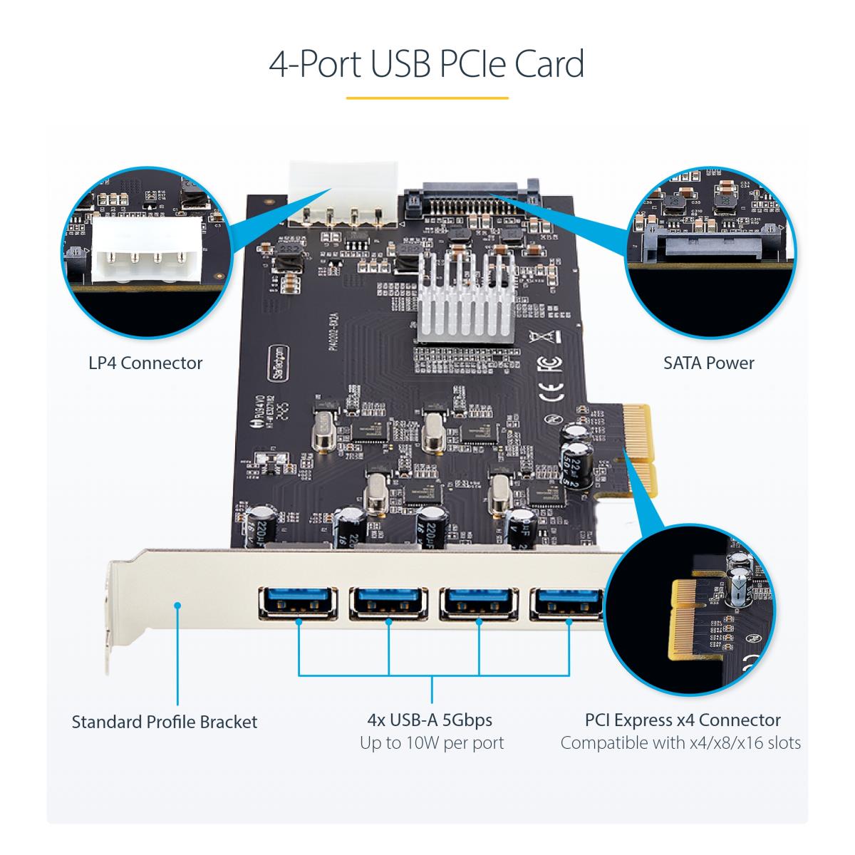 STARTECH.COM USB-a Pci-e Card 4-port 5gbps 4x USB Controllers  PCI Express C