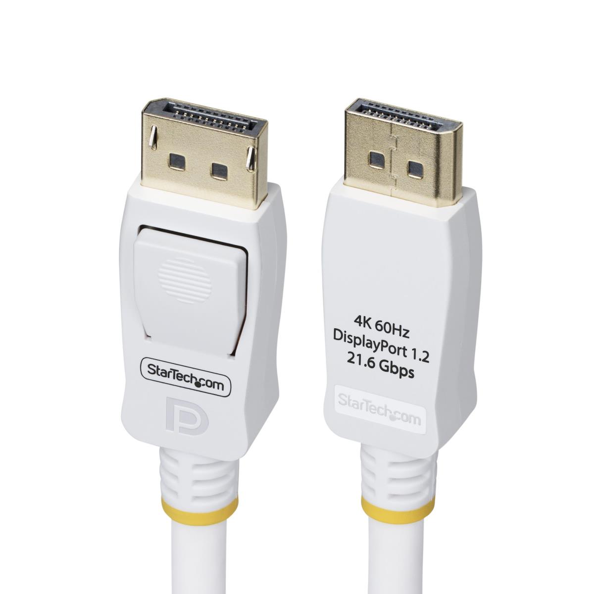 STARTECH.COM Vesa Certified DisplayPort 1.2 Cable, 4k 60hz, 21.6gbps, Latching Dp Connectors, Dp 1.2 DisplayPort Cable, Dp Monitor Cord, M/m 1.8m White