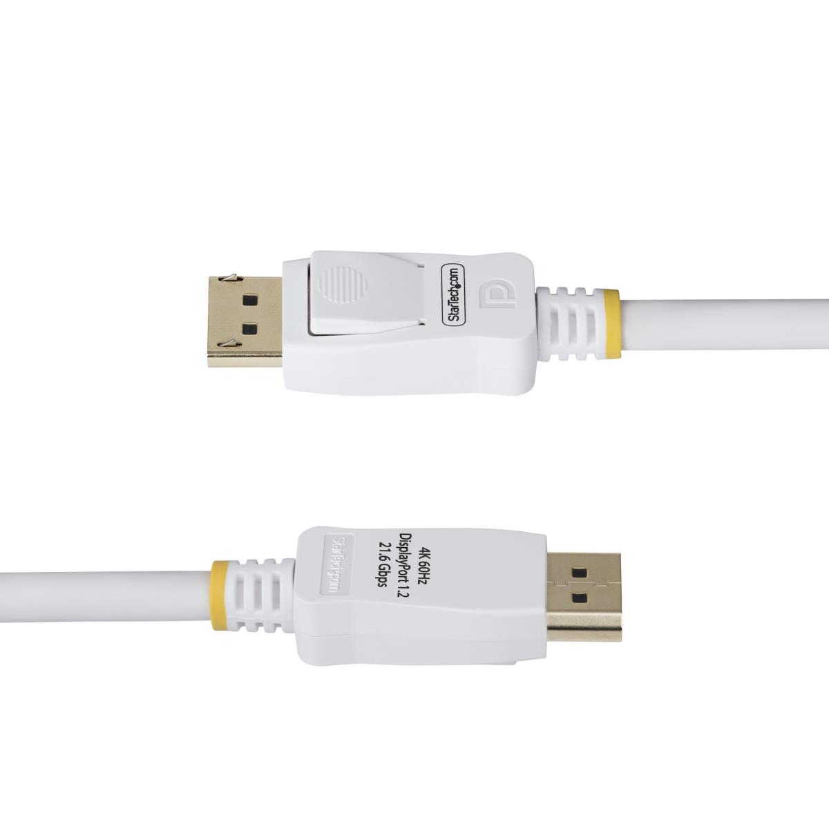 STARTECH.COM Vesa Certified DisplayPort 1.2 Cable, 4k 60hz, 21.6gbps, Latching Dp Connectors, Dp 1.2 DisplayPort Cable, Dp Monitor Cord, M/m 1.8m White