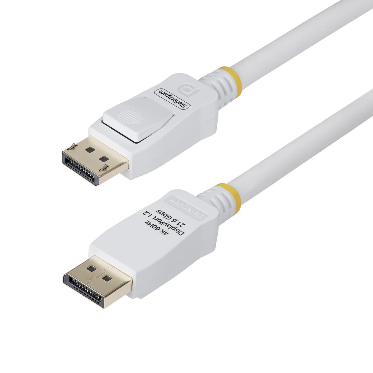 STARTECH.COM Vesa Certified DisplayPort 1.2 Cable, 4k 60hz, 21.6gbps, Latching Dp Connectors, Dp 1.2 DisplayPort Cable, Dp Monitor Cord, M/m 1.8m White