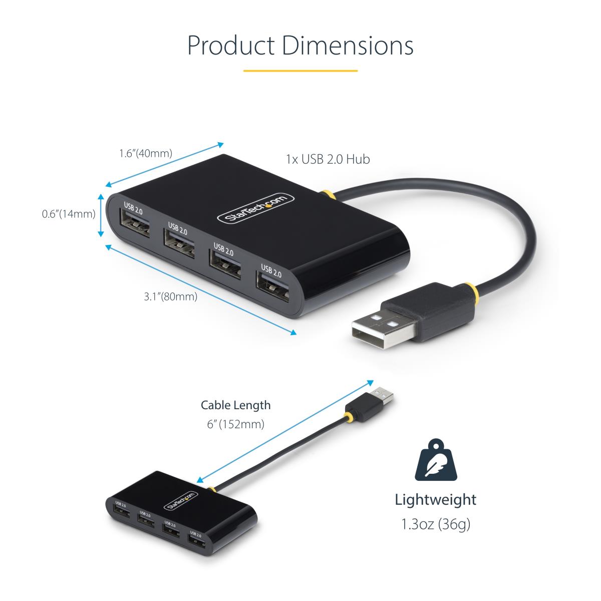 STARTECH.COM Portable Hub - 4-port USB 2.0 With Built-in Cable