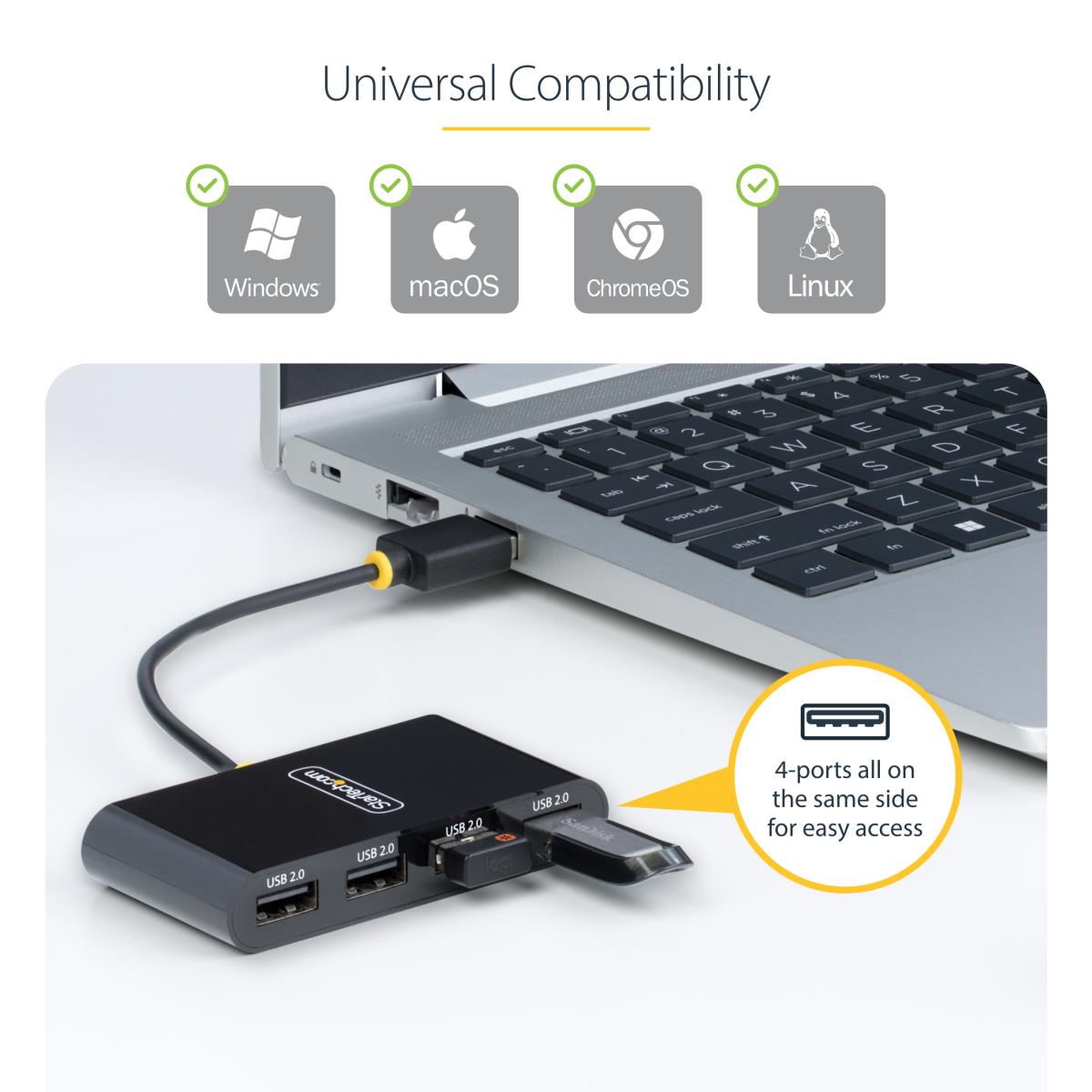 STARTECH.COM Portable Hub - 4-port USB 2.0 With Built-in Cable