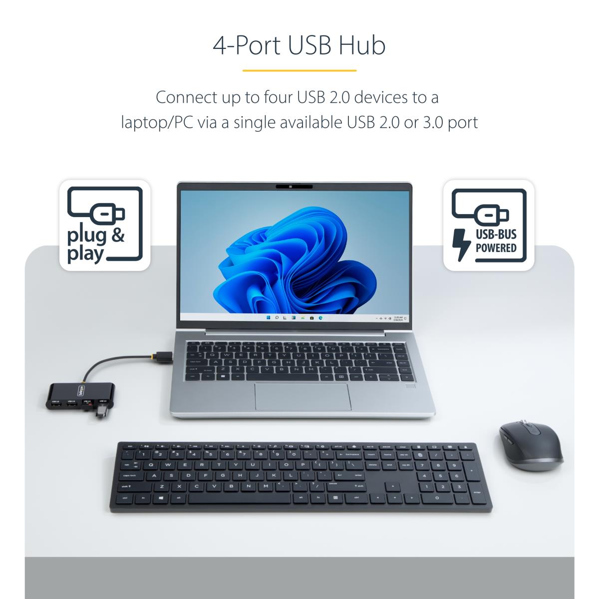 STARTECH.COM Portable Hub - 4-port USB 2.0 With Built-in Cable