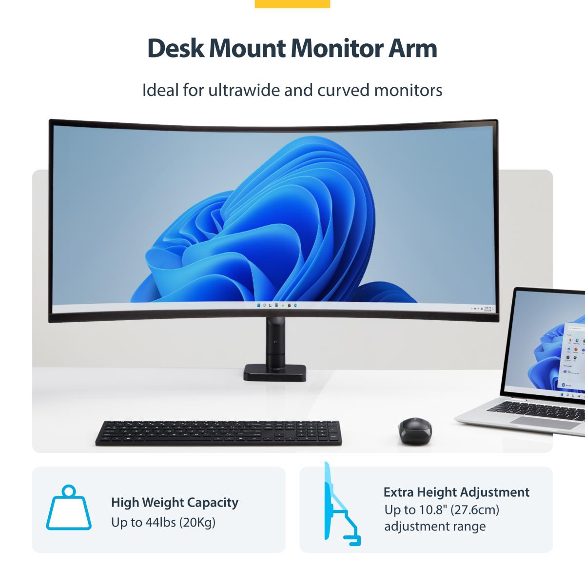 STARTECH.COM Monitor Desk Mount For Up To 49in Ultrawide Curved Screens Max 44lb - Mechanical Spring Arm - C-clamp/grommet - Tool-less Adjustment