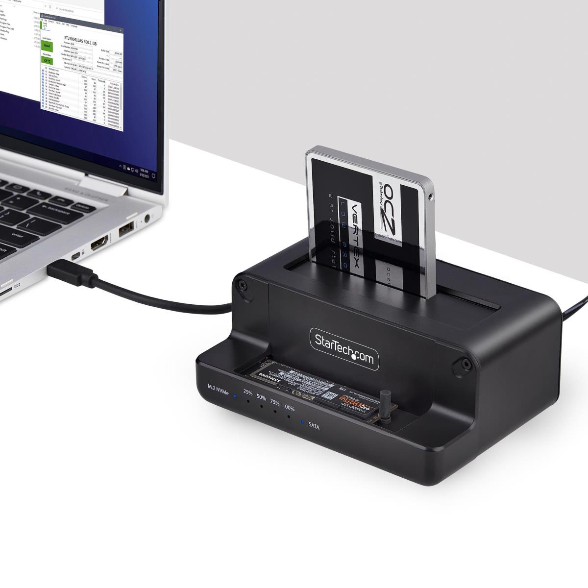 STARTECH.COM SATA Drive Duplicator - M.2 Nvme To 2.5/3.5in Dual Bay Standalone SSD Cloner/drive Dock, Bidirectional Nvme To SATA / SATA To Nvme