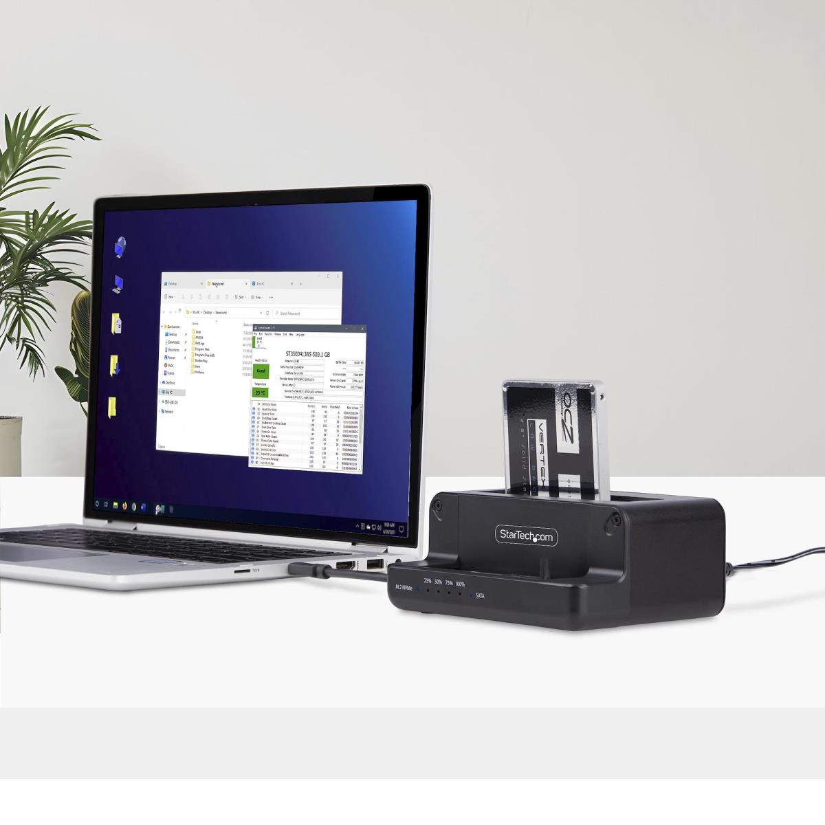 STARTECH.COM SATA Drive Duplicator - M.2 Nvme To 2.5/3.5in Dual Bay Standalone SSD Cloner/drive Dock, Bidirectional Nvme To SATA / SATA To Nvme