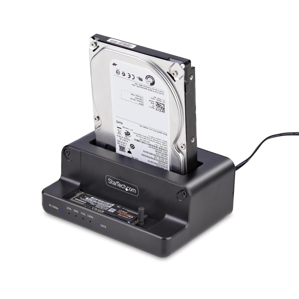 STARTECH.COM SATA Drive Duplicator - M.2 Nvme To 2.5/3.5in Dual Bay Standalone SSD Cloner/drive Dock, Bidirectional Nvme To SATA / SATA To Nvme