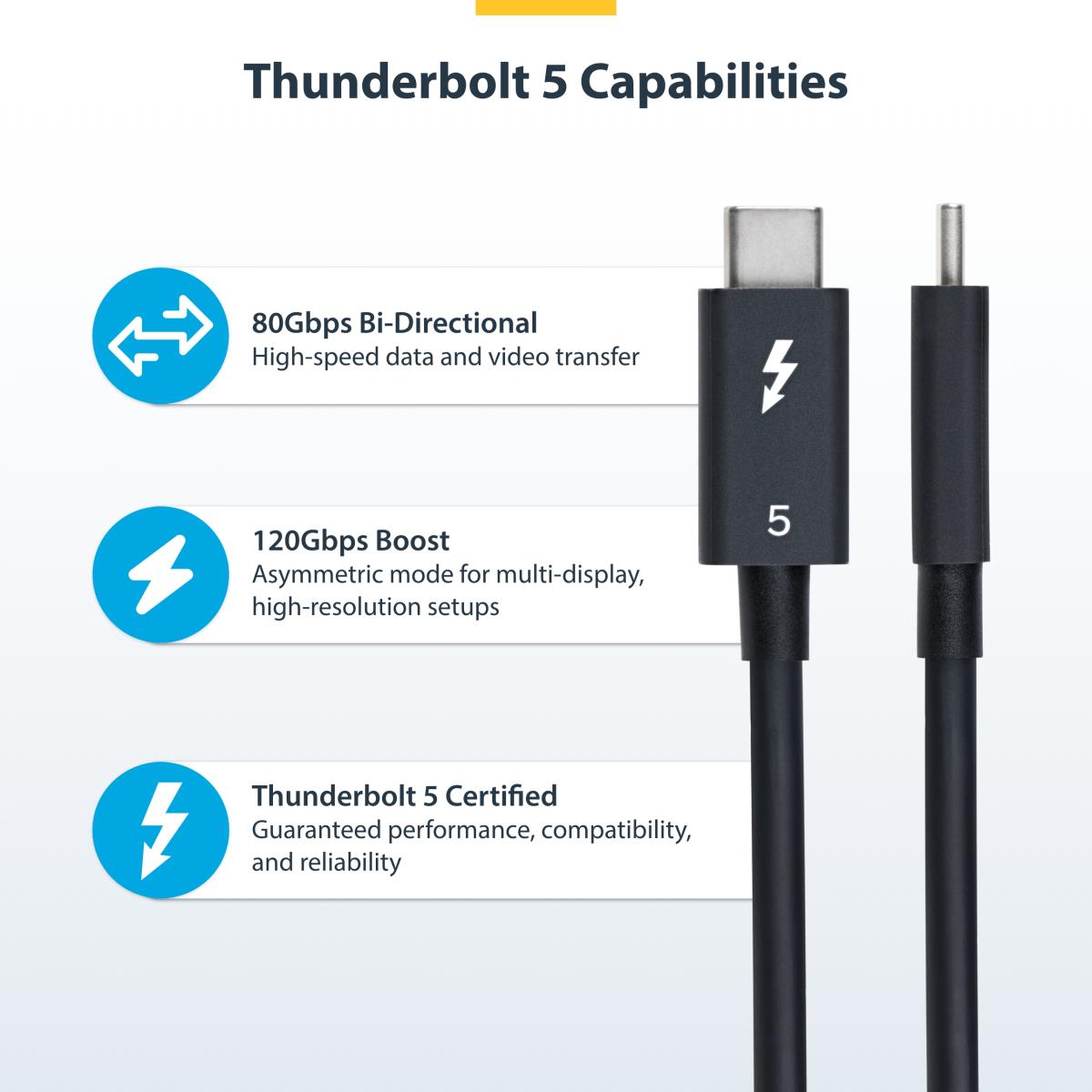 STARTECH.COM Thunderbolt 5 Cable, 80gbps/up To 120gbps, 240w Pd, 8k 60hz, Certified Thunderbolt Cable 80cm