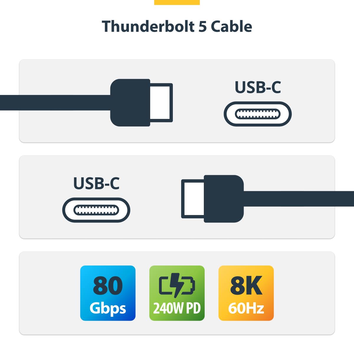STARTECH.COM Thunderbolt 5 Cable, 80gbps/up To 120gbps, 240w Pd, 8k 60hz, Certified Thunderbolt Cable 80cm