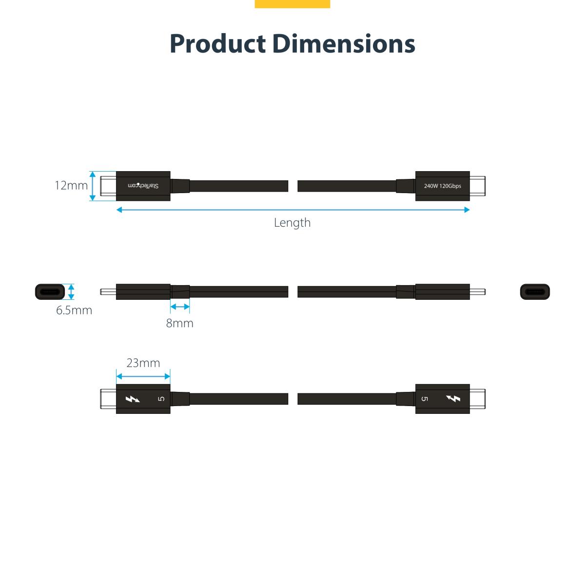 STARTECH.COM Thunderbolt 5 Cable, 80gbps/up To 120gbps, 240w Pd, 8k 60hz, Certified Thunderbolt Cable 80cm