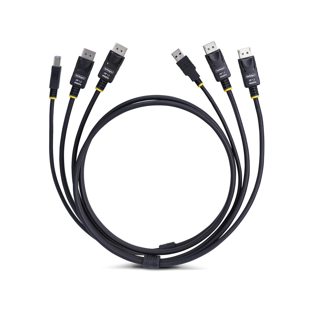 STARTECH.COM Dual-DisplayPort And USB 5gbps KVM Cable, 4k 60hz, Universally Compatible Dp 1.2/USB 3.0 1.8m