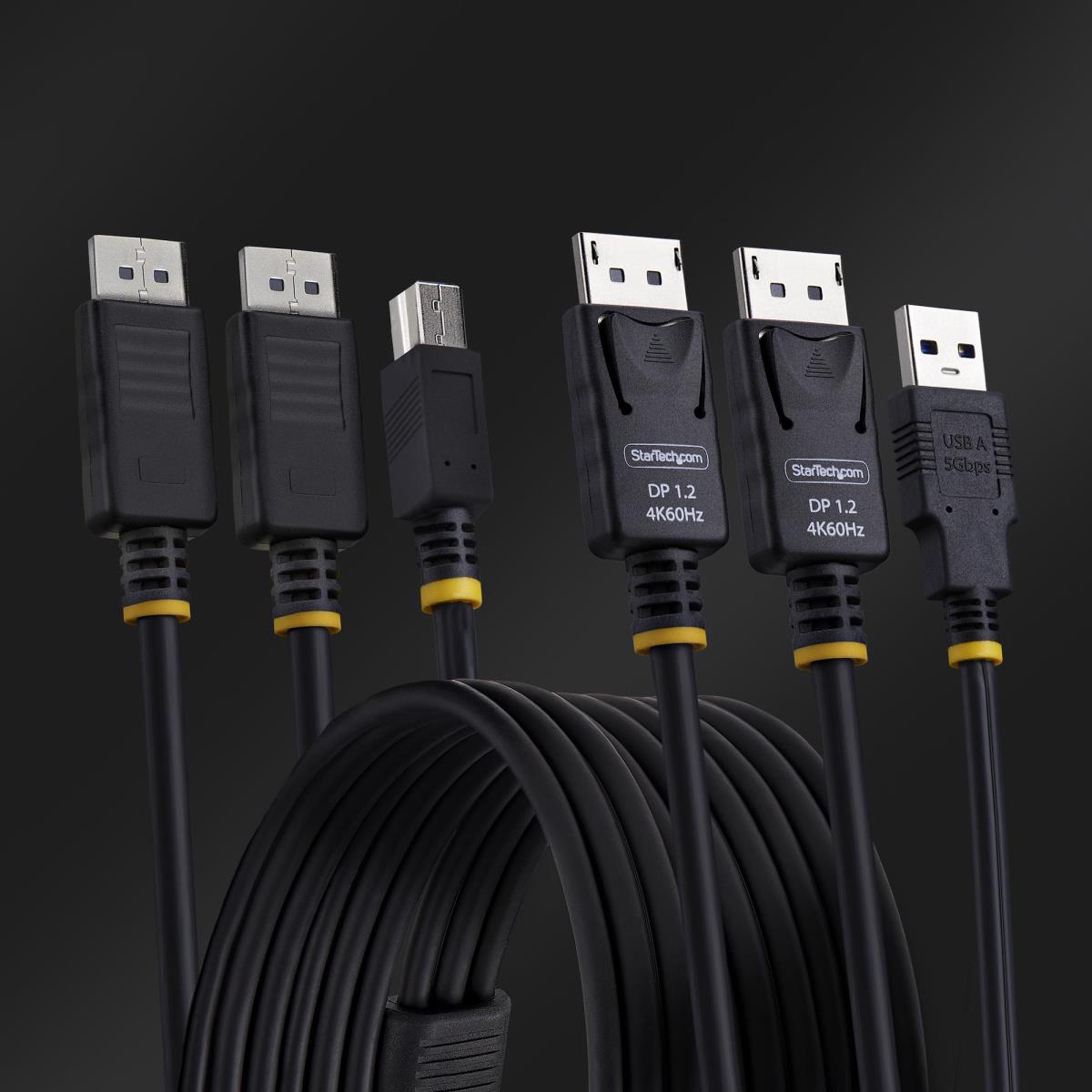 STARTECH.COM Dual-DisplayPort And USB 5gbps KVM Cable, 4k 60hz, Universally Compatible Dp 1.2/USB 3.0 1.8m