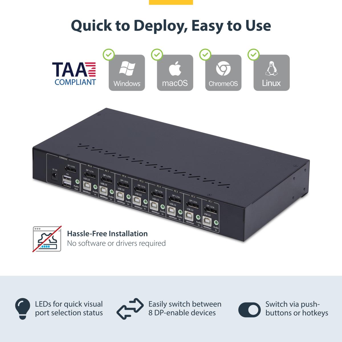STARTECH.COM DisplayPort KVM Switch 8-port With 1u Rack Mount Kit