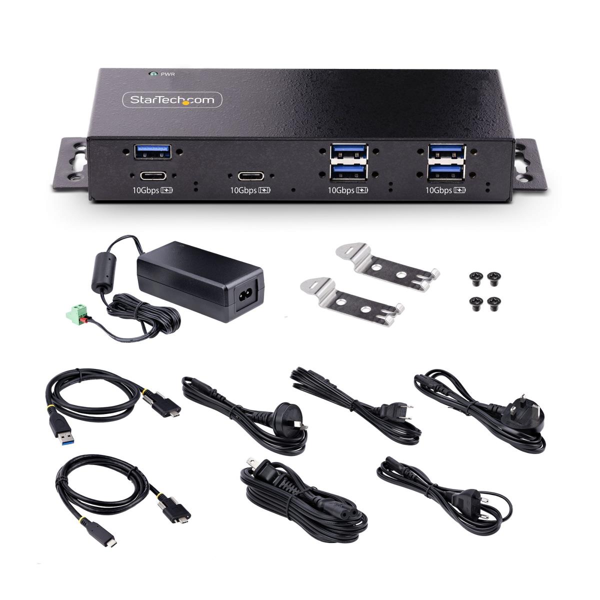 STARTECH.COM Industrial USB 10gbps Hub 7-port With Power Adapter, Metal, Mountable, 5x USB-a And 2x USB-c