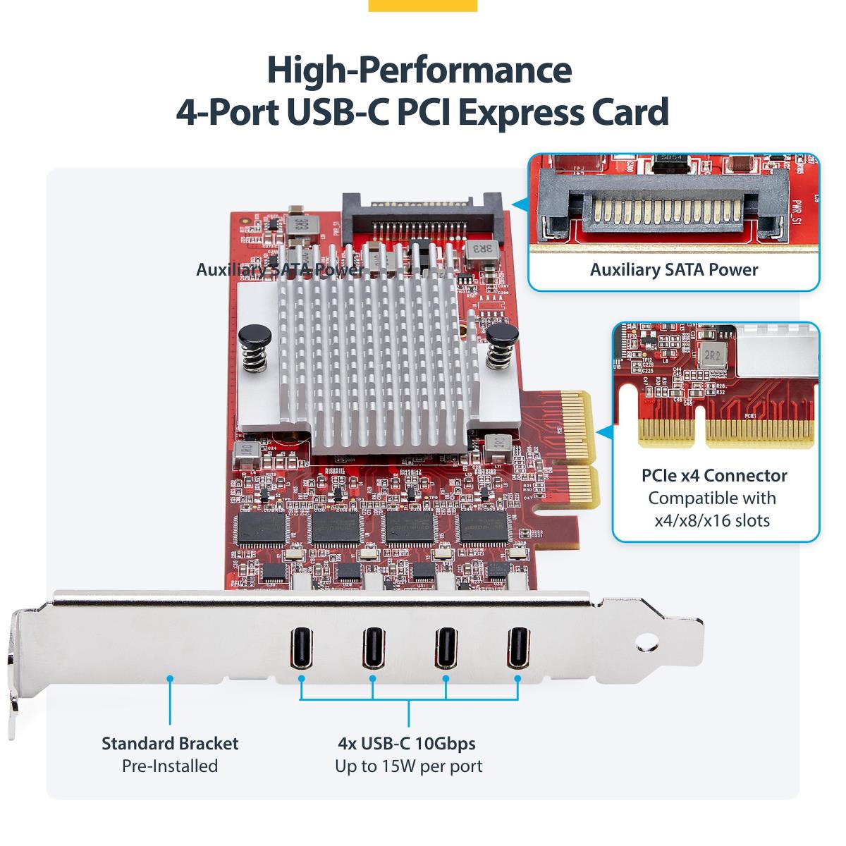 STARTECH.COM USB Controllers Pci-e Expansion Card - 4-port USB Type-c Pcie Card, USB 3.2 10gbps USB-c - 4x Independent