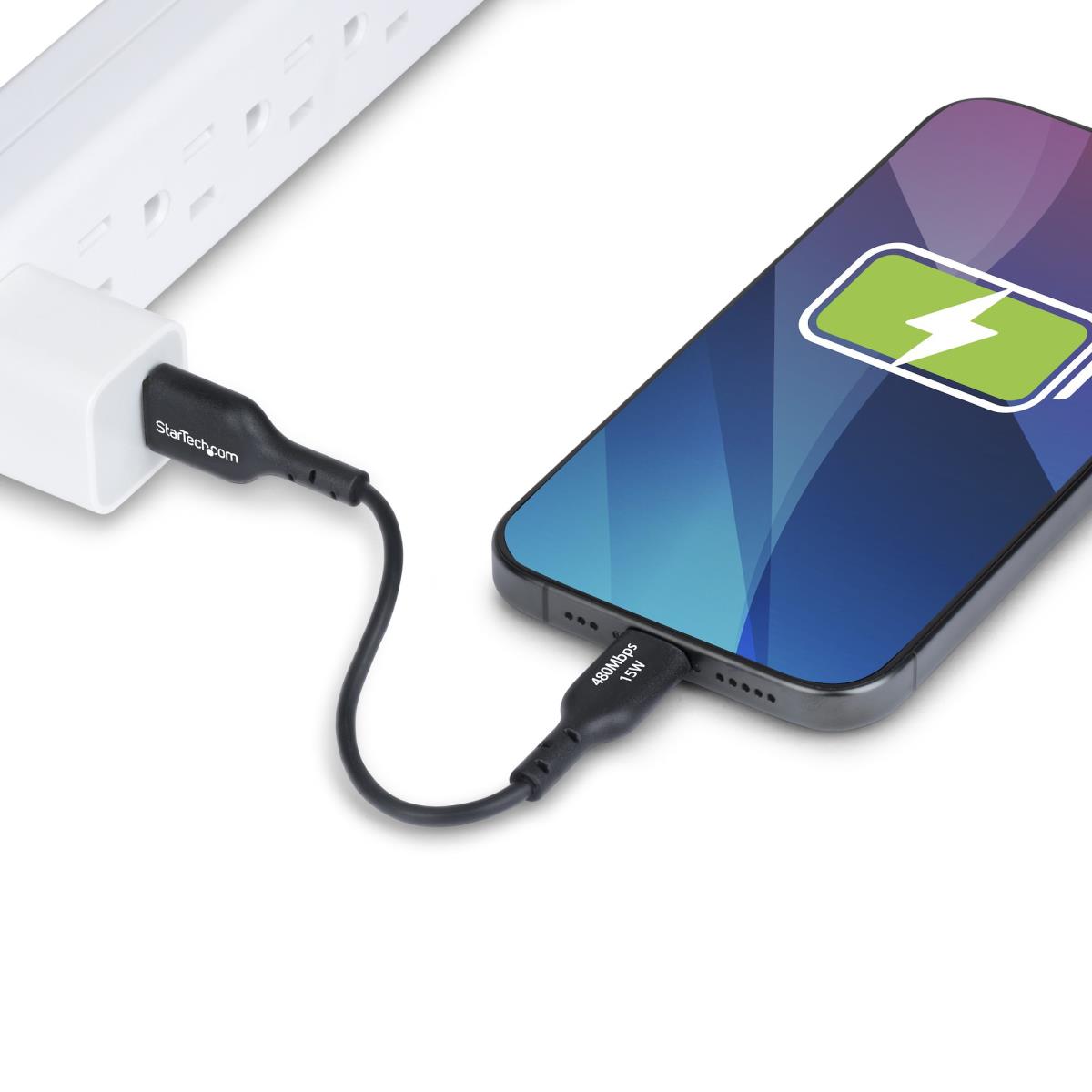 STARTECH.COM USB Charging Cord - USB-a To USB-c 3a, USB 2.0, Tpe Jacket - 15cm Black