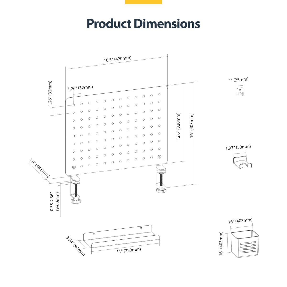 STARTECH.COM Clamp-on Pegboard Organizer - With Accessories Steel Black