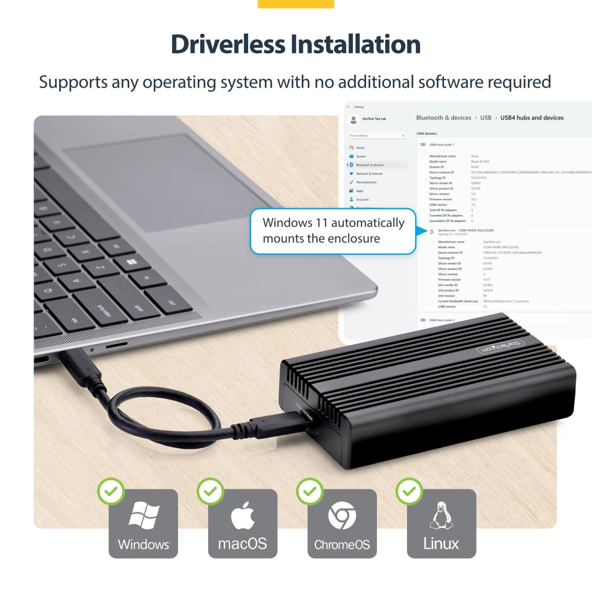STARTECH.COM Nvme Enclosure SSD Enclosure USB4 M.2