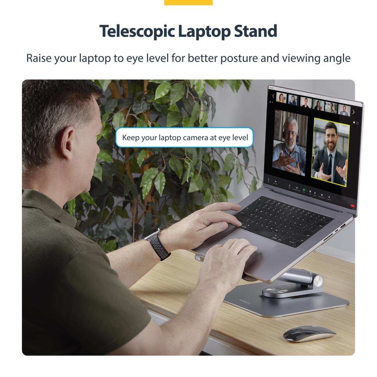 STARTECH.COM Telescopic Laptop Stand - 360 Swivel Base Rotating Computer Riser For Desk
