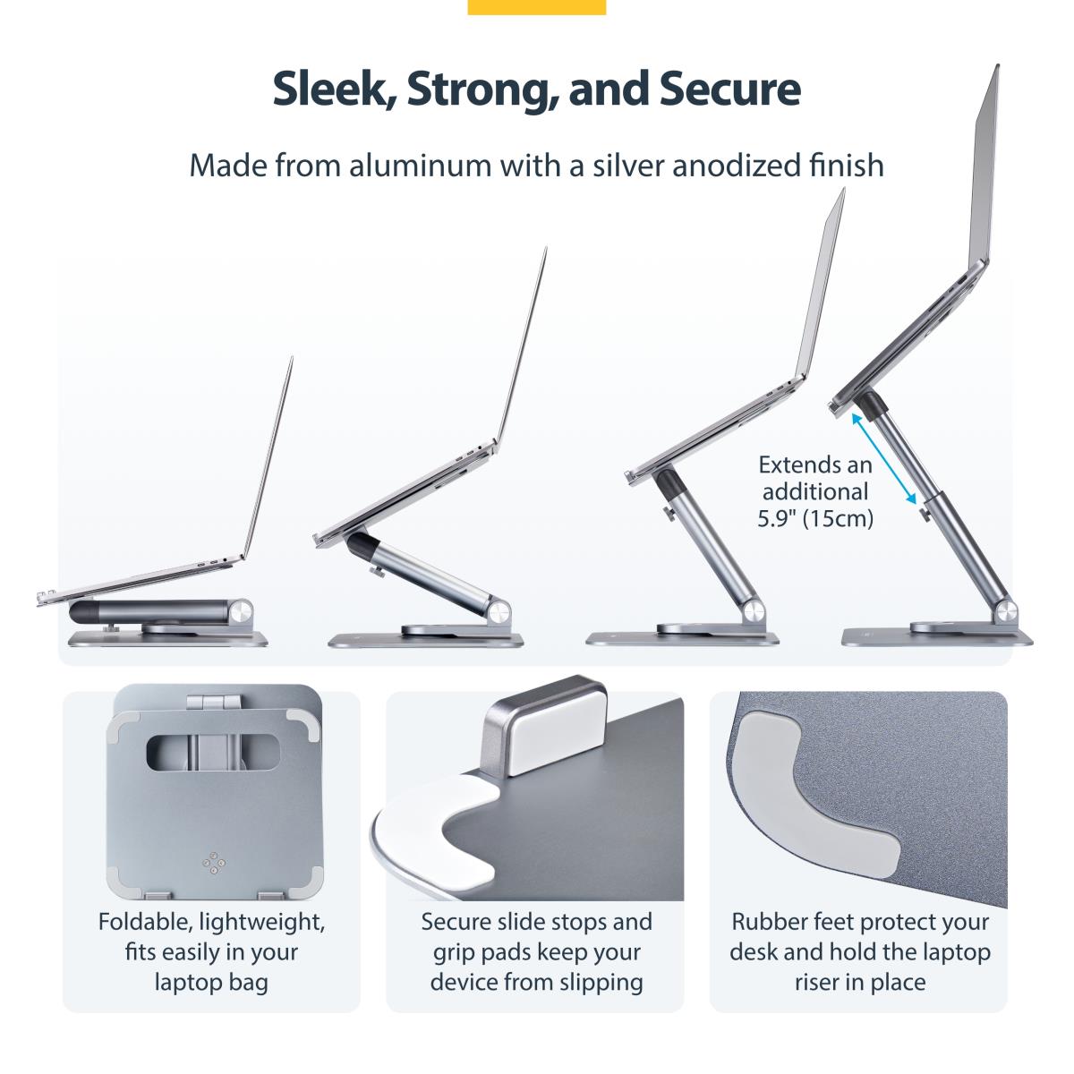 STARTECH.COM Telescopic Laptop Stand - 360 Swivel Base Rotating Computer Riser For Desk