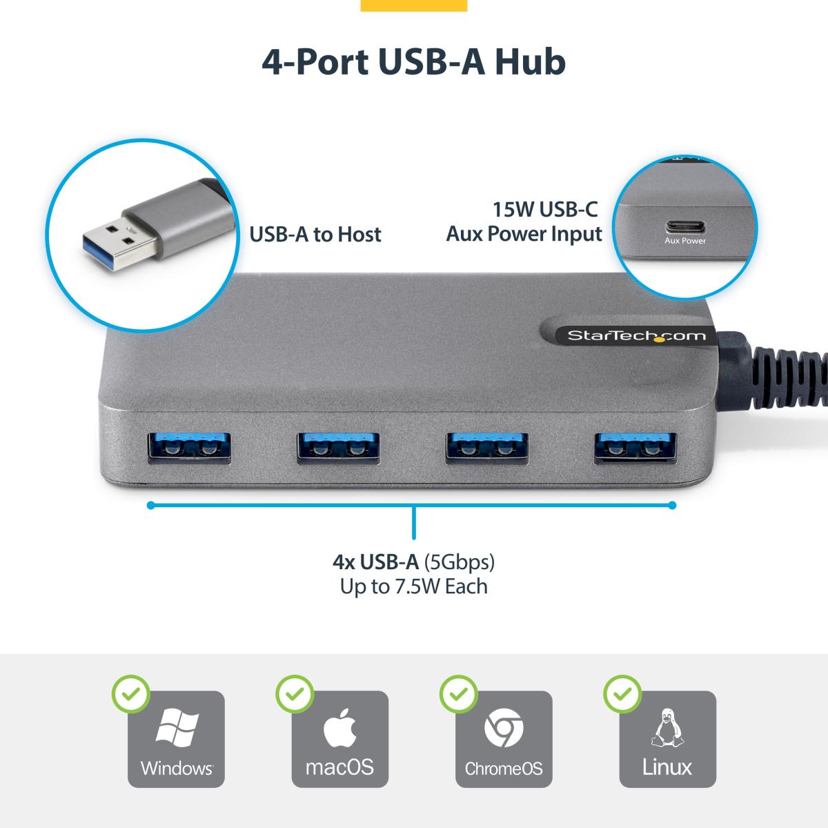 STARTECH.COM Hub - 4-port USB-a 5gbps, Bus Powered